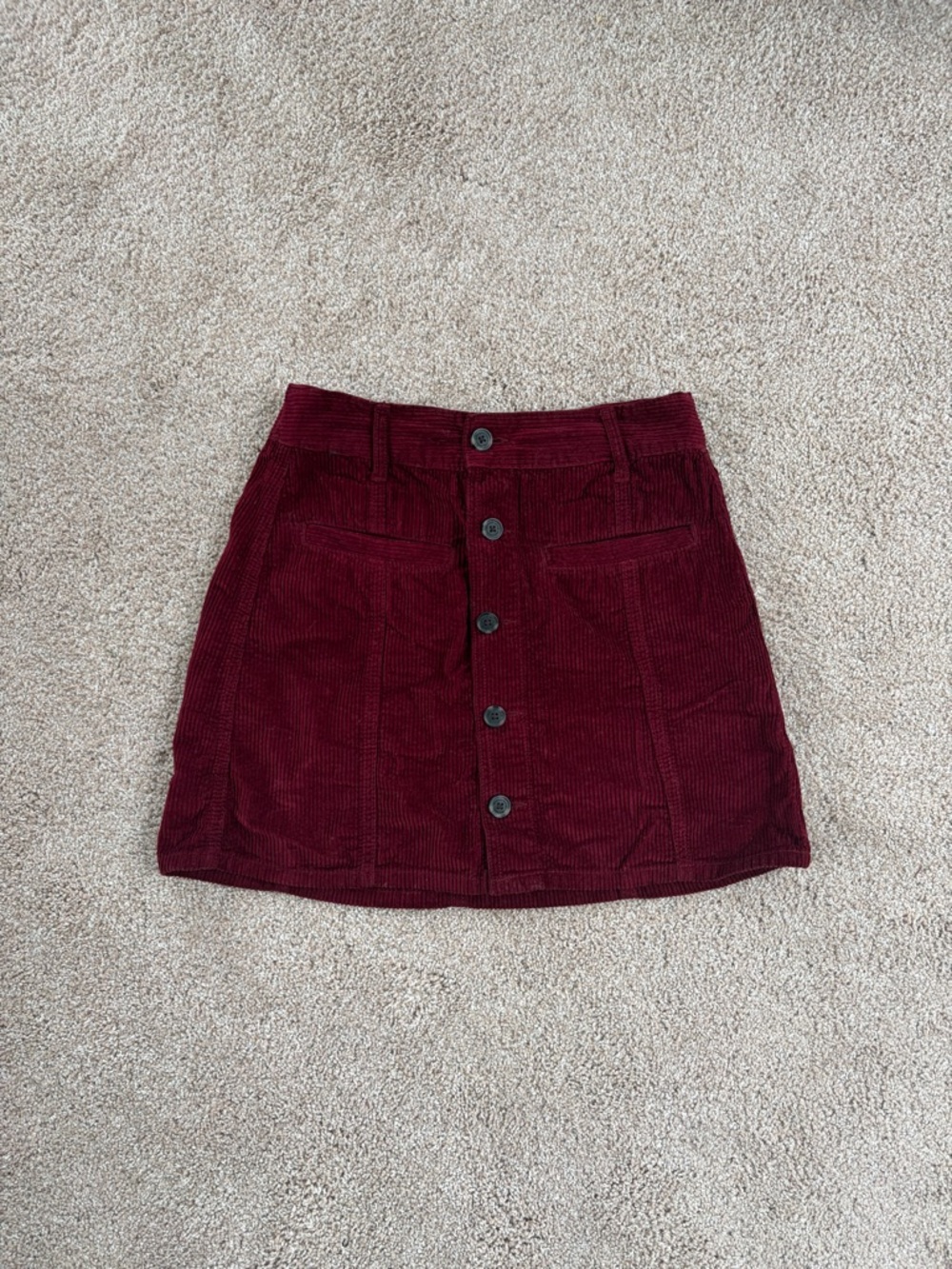 American Eagle Outfitters Burgundy Corduroy Button-Front Mini Skirt
